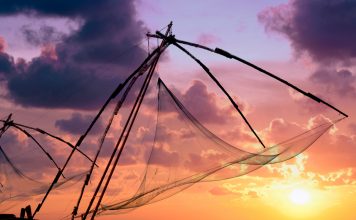 Fischernetze in Indien, Kochi